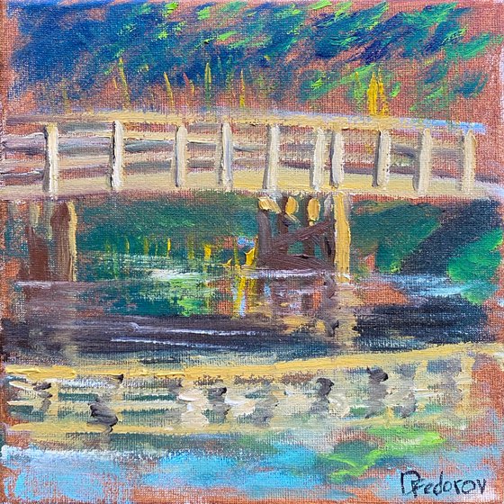 Small wooden bridge. Pleinair