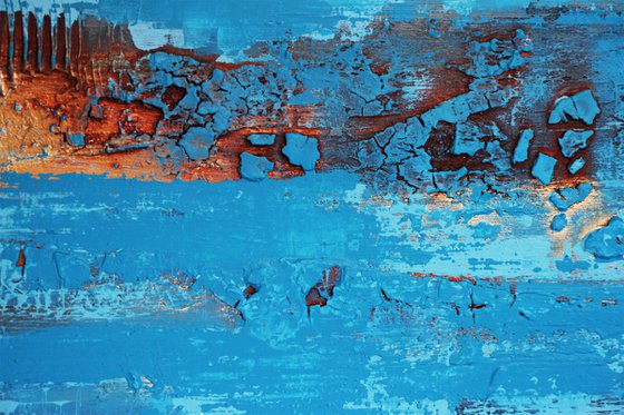 RUST AND BLUE - 120 X 80 CMS - ABSTRACT PAINTING TEXTURED * BLUE * RUST * GOLD