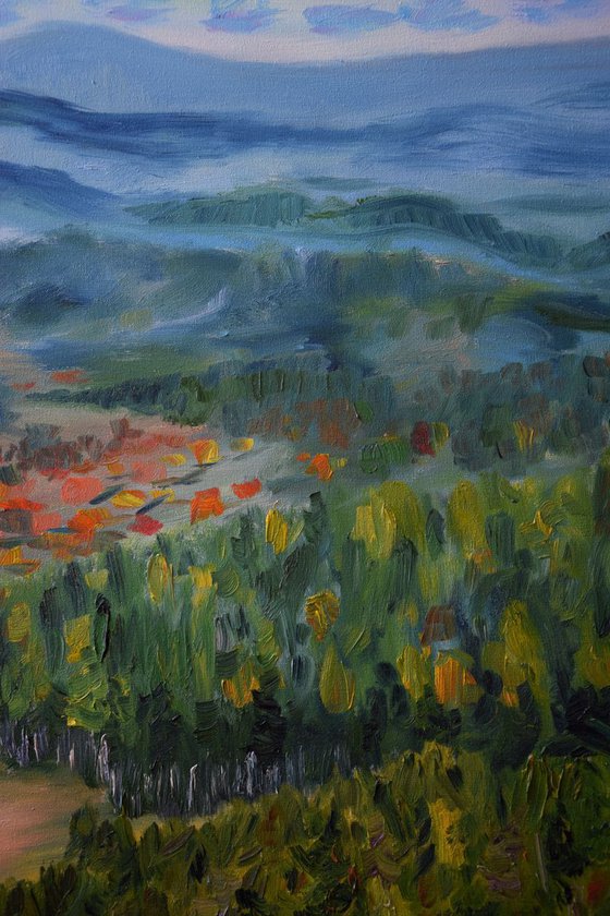 Fall mountain oil painting, Slovak mountains, Autumn forest artwork