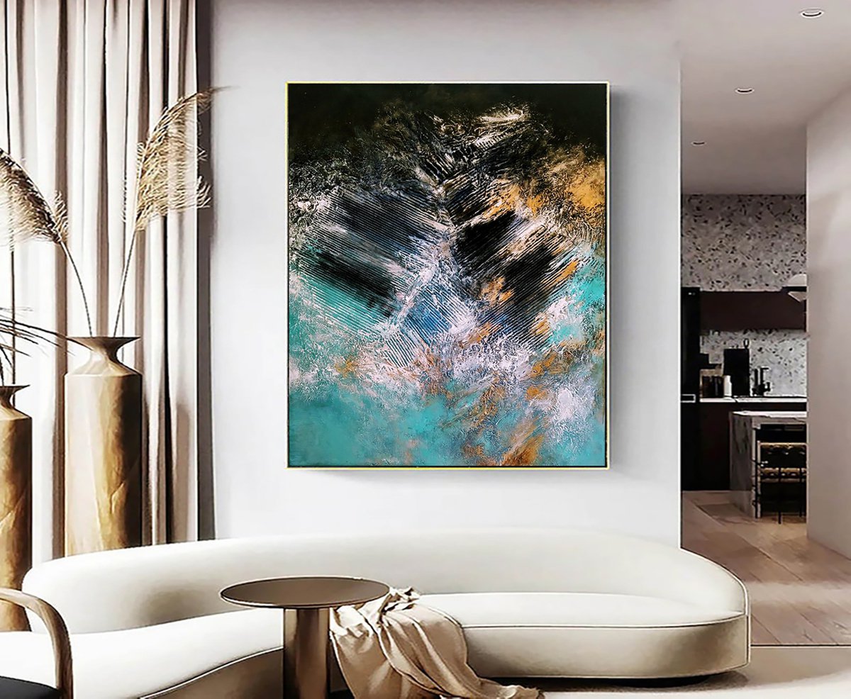 Coast 100x120cm Abstract Textured Painting by Alexandra Petropoulou