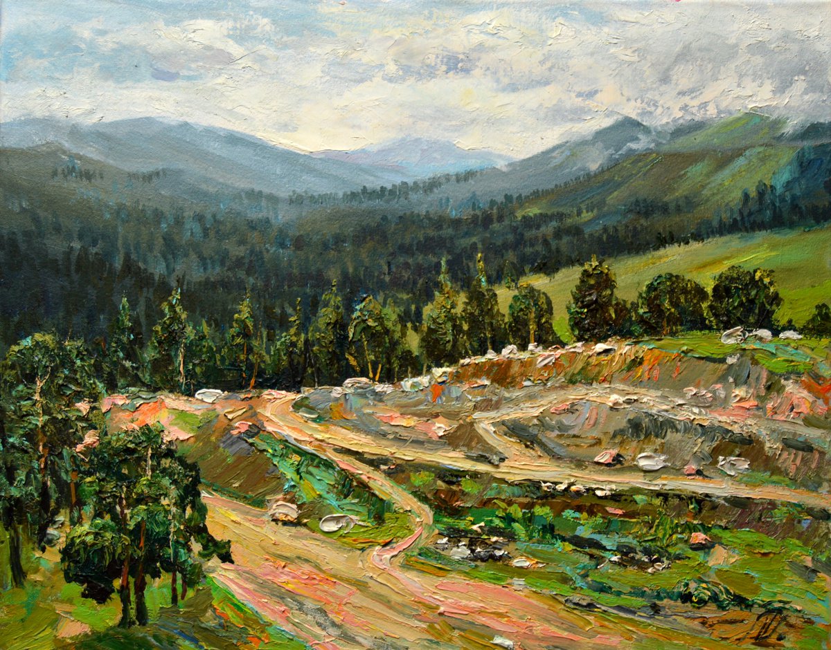 Mountain landscape realistic original oil painting by Dmitry Revyakin