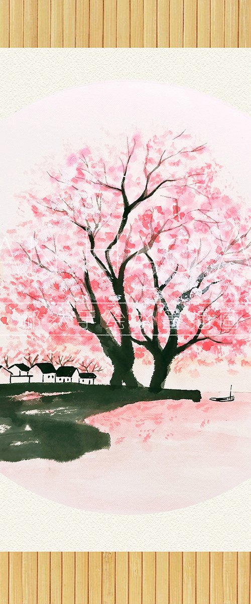 RAN ART - Chinese painting 38*38cm - Sakura Tree by RAN HAO