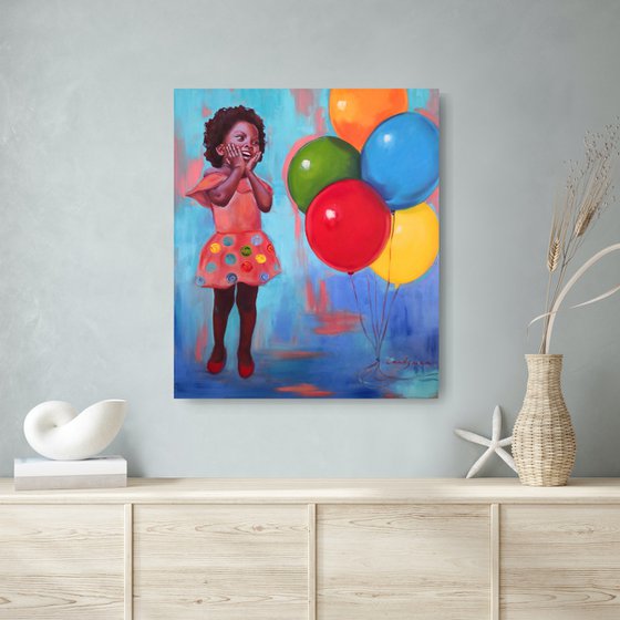 " Pure joy" - Girl with colorful balloons