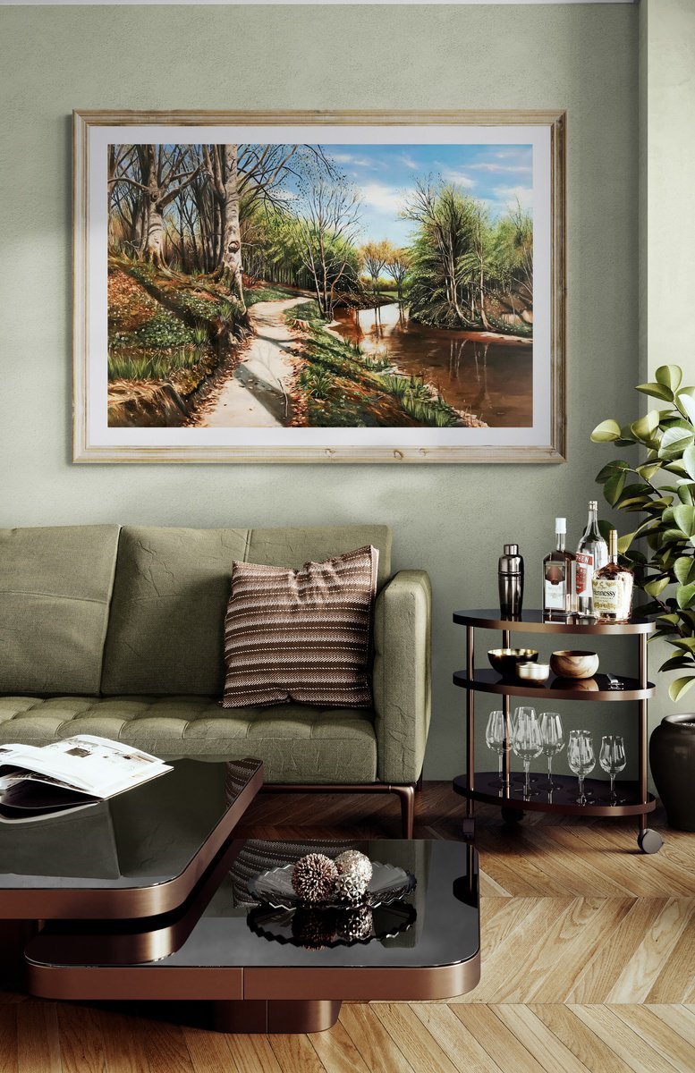 Impressionistic Landscape Oil Painting By Fabian Bertona, 47 X 31, Reflections In My Way, Original Artwork