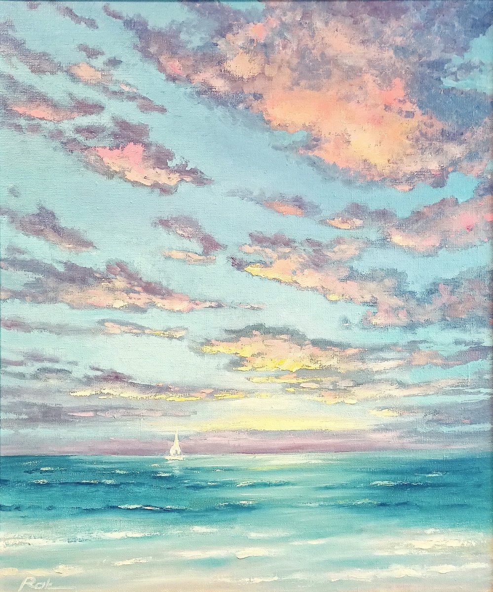 Impressionistic Landscape Oil Painting By Oleh Rak, 20 X 24", White Sail 2, Original Artwork