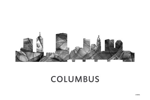 Columbus Ohio Skyline WB BW by Marlene Watson