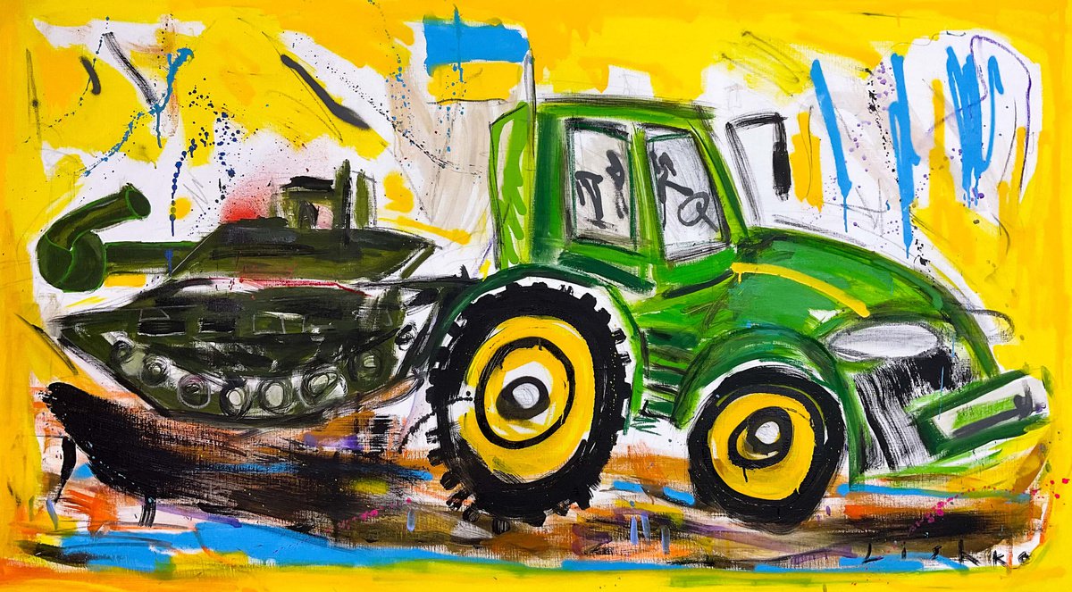 Expressive Transport Acrylic Painting By V. Lishko, 71 X 39", Ukrainian Farmer, Original Artwork