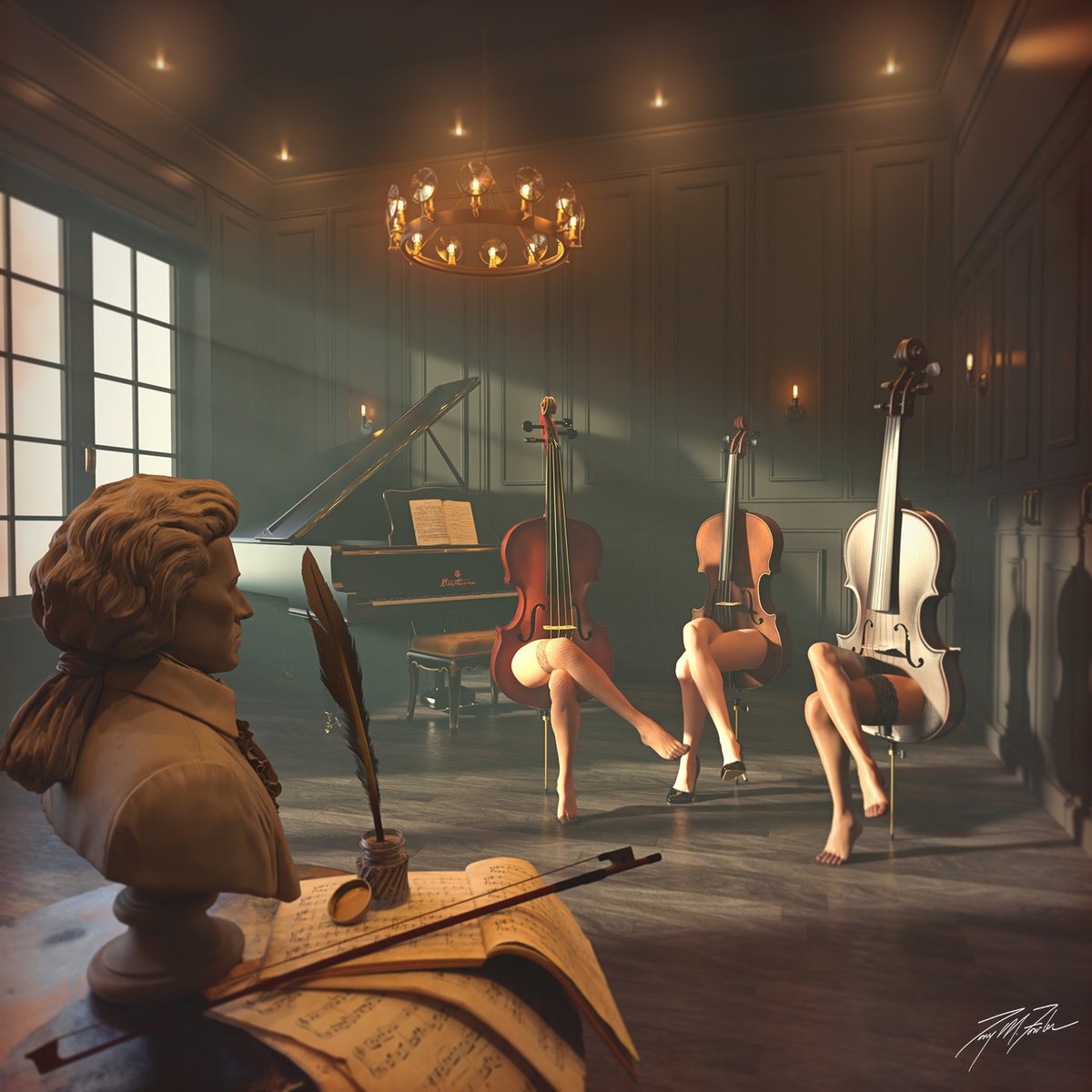 Expressive Giclee Print , The Acoustic Room Ii By Tony Fowler, 29 X 29, Artwork For Sale On Artfinder