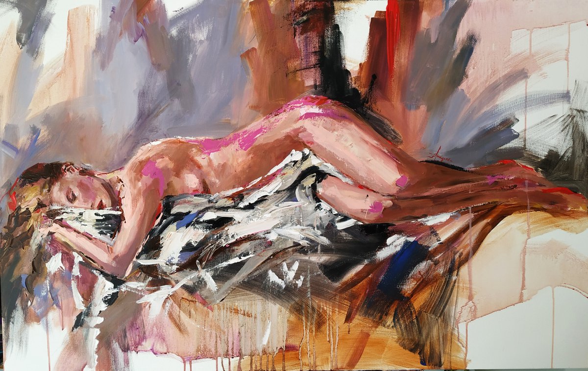 Sunrise II- nude woman painting on canvas by Antigoni Tziora