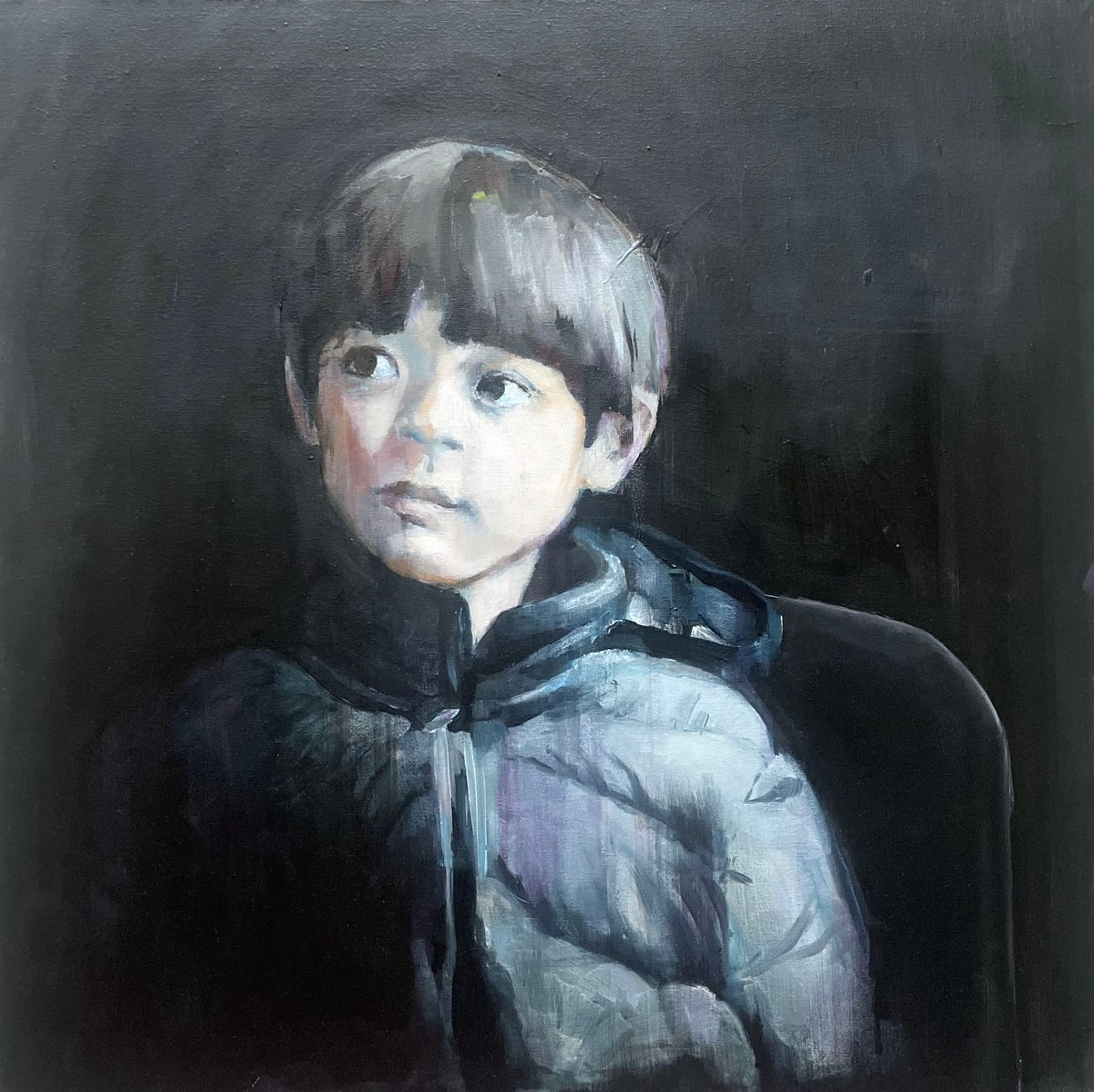 Expressive Portrait Oil Painting By Elina Evstig, 20 X 20, Hood, Original Artwork