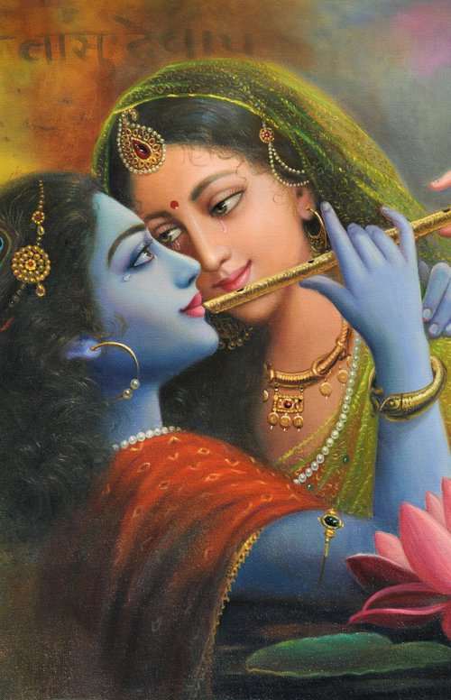 The Marvel Of Flute – Radha Krishna | Oil Painting By Hari Om Singh by Hariom Hitesh Singh