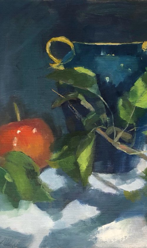 Little Red Apples and Blue Vase by Margie Haslewood