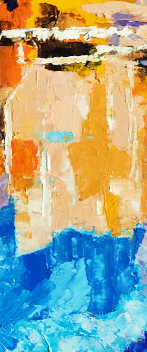 Reflections N 2, Abstract Painting Small Original Art Blue Orange Beige Artwork Multicolor Geometric Wall Art by Yulia Berseneva