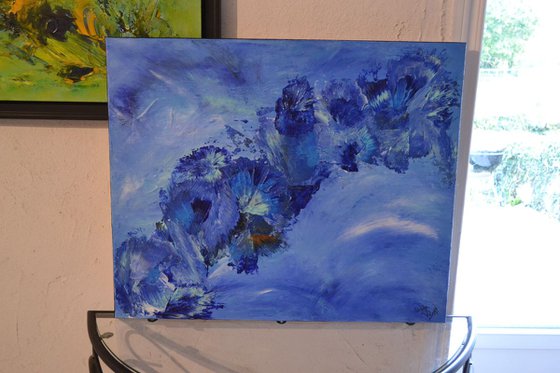 Life and Happiness ABSTRACT PAINTING READY TO HANG LYRIC EXPRESSIONISTIC BLUE COLORS CONTEMPORARY