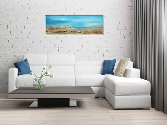 Lonely Coast II - Abstract- Painting- Acrylic Canvas Art - Wall Art - Framed Art - Blue Art - Modern Art