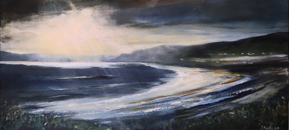 Impressionistic Landscape Acrylic Painting By Ian Macphie, 32 X 15, Staffin Beach, Original Artwork