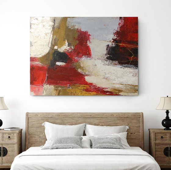 "Passion 2" Abstract red gold gray art