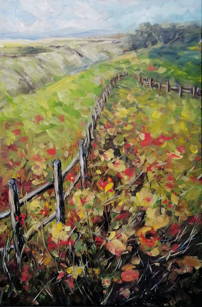 Impressionistic Landscape Oil Painting By Emilia Milcheva, 24 X 35, Pastures, Original Artwork