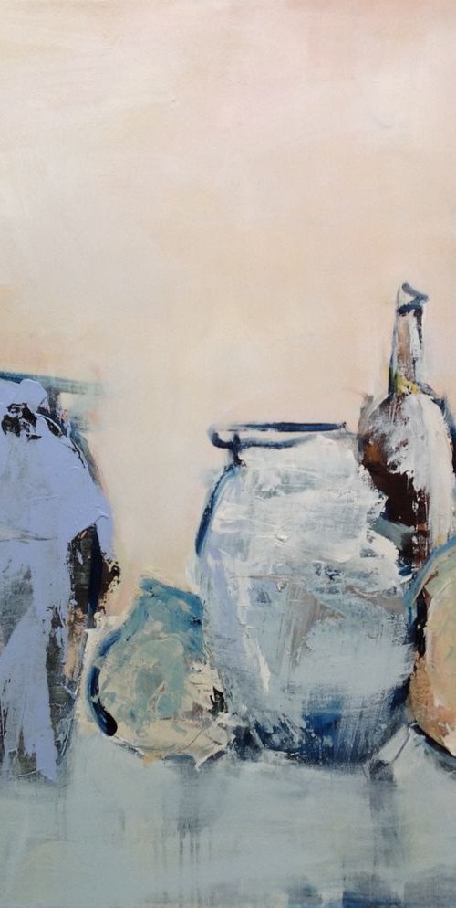 Bottles in blue by Hennie Van de Lande