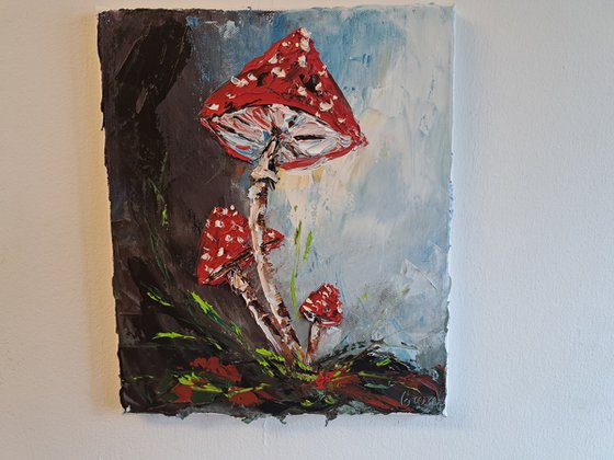 Fly agarics. Red mushrooms