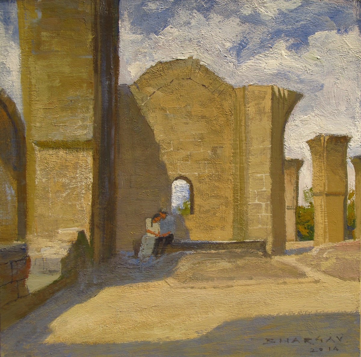 Impressionistic Cityscapes Painting By Bhargavkumar Kulkarni, 13 X 13, In The Shadow, Original Artwork