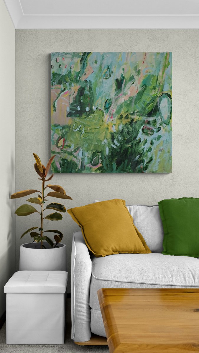 Organic Abstract Acrylic Painting By Jutta Widrinsky, 37 X 37", Same Way - Different View 2, Original Artwork