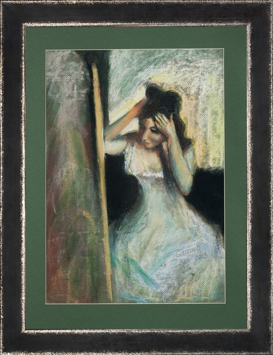 Woman Combing Her Hair in front of a Mirror. Copy after Edgar Degas