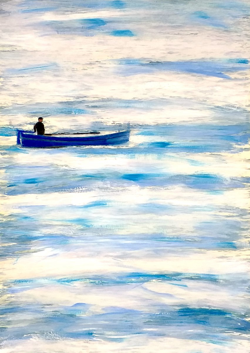 blue vessel on blue sea by Sinia Alujevi?
