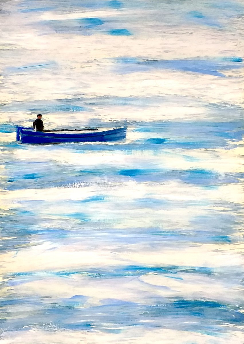 blue vessel on blue sea by Sinisa Alujevic