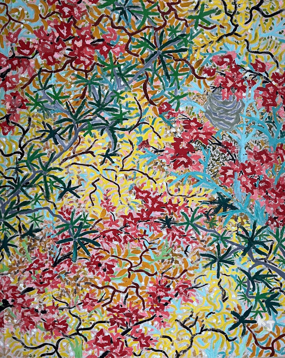 Impressionistic Botanical Acrylic Painting By Katie Jurkiewicz, 48 X 60", Leaving Summer Behind, Original Artwork