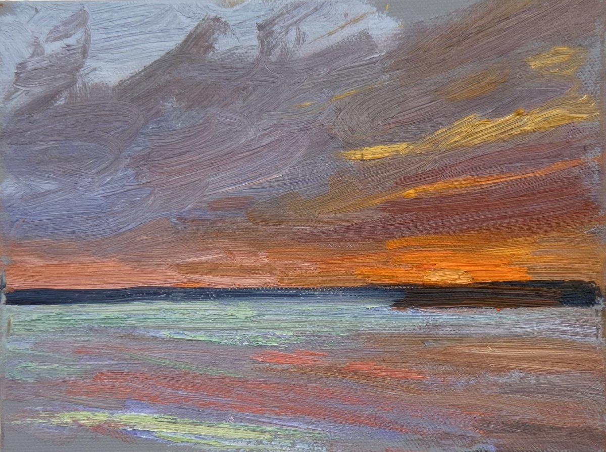 Impressionistic Landscape Oil Painting By Nataliia Nosyk, 8 X 6", Sunset Etude #10, Original Artwork