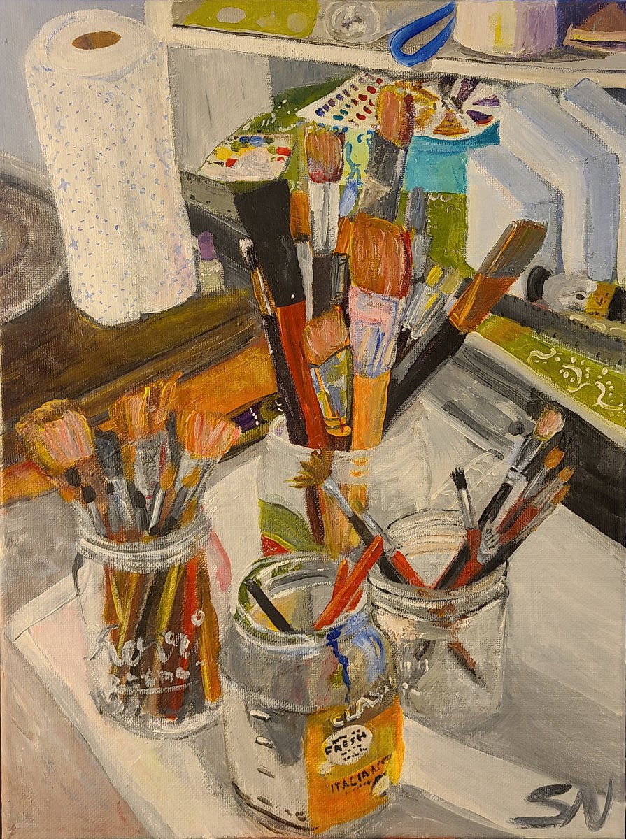 Brushes and jars by Stacy Neasham