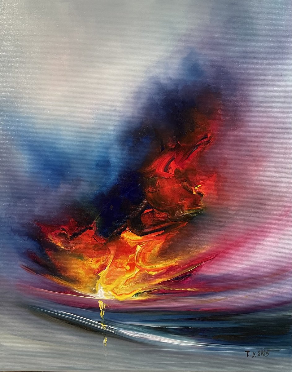 Impressionistic Landscape Acrylic Painting By Timea Valsami, 16 X 20", Endless Flame, Original Artwork