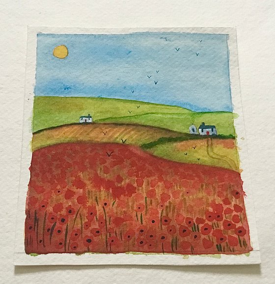 Poppy Fields, watercolour painting