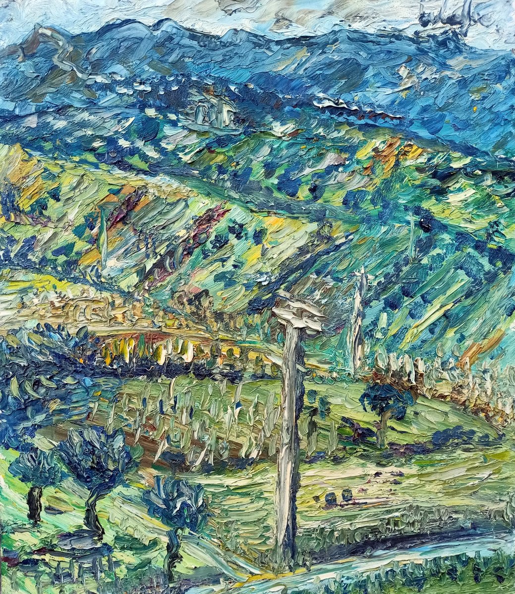 Impressionistic Landscape Oil Painting By Antonino Puliafico, 20 X 24, Paesaggio Furnarese, Original Artwork