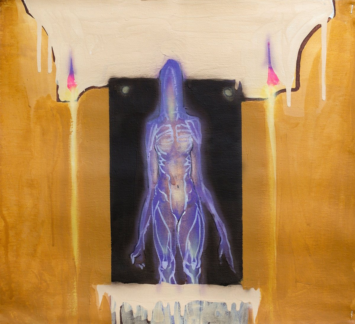 Surrealistic Portrait Acrylic Painting By Bohdan Katolyk, 13 X 13, Guest, Original Artwork