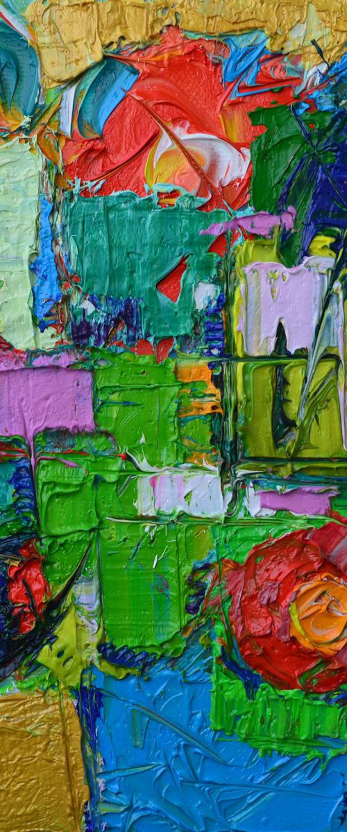 ABSTRACT FLORAL GEOMETRIC IMPRESSION impasto palette knife oil painting by ANA MARIA EDULESCU