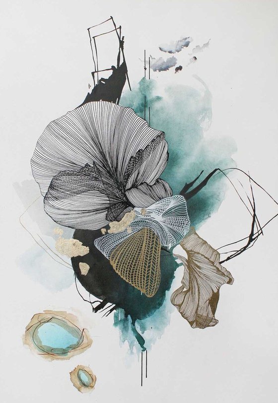 "Concord 5" Teal white abstract art