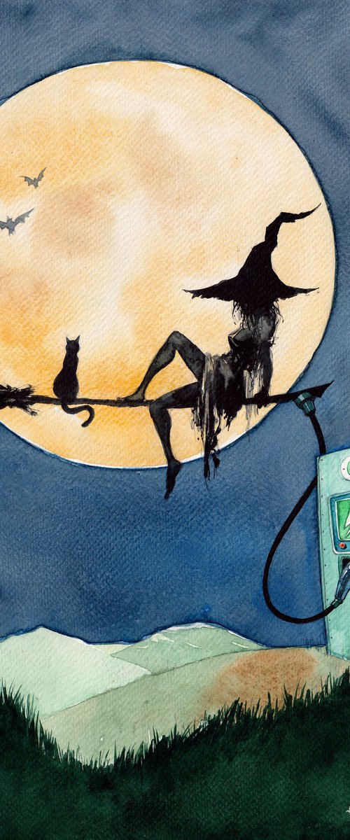 Witch charges her electric broom by REME Jr.