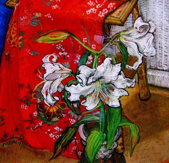 White Lilies and Red Kimono