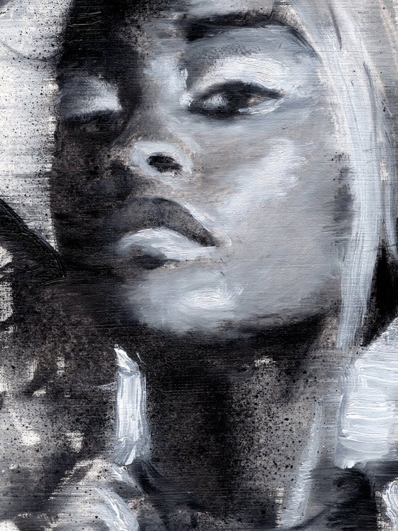 Fedola | Black and white woman female fashion oil painting on paper | beautiful powerful black lady