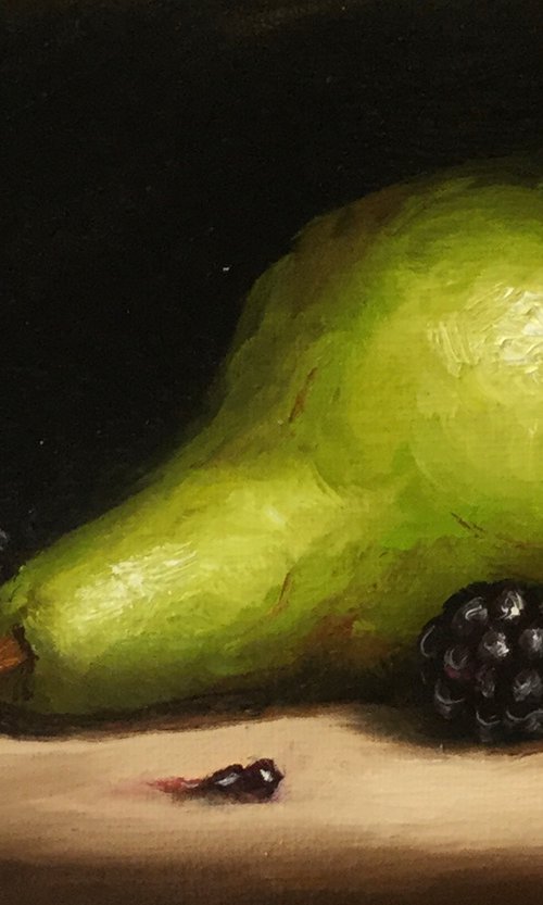 Pear with Blackberries, still life by Jane Palmer Art