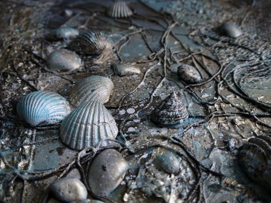 On The Shore - Large 90cm x 60cm, heavily textured mixed media painting, ready to hang