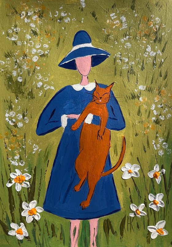 Girl Cat Original Painting