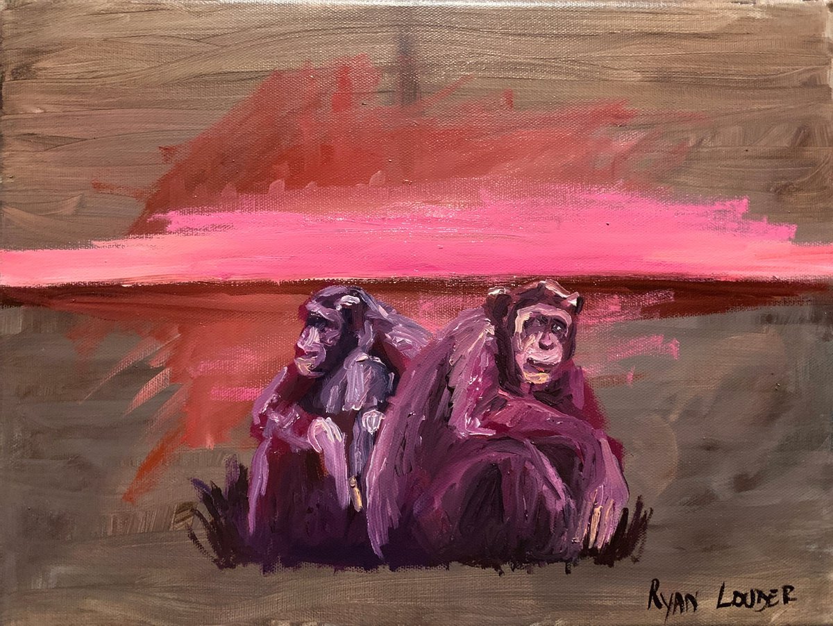 Two Chimpanzees At Sunset by Ryan  Louder