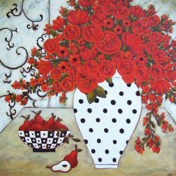 Pears & Red Blooms