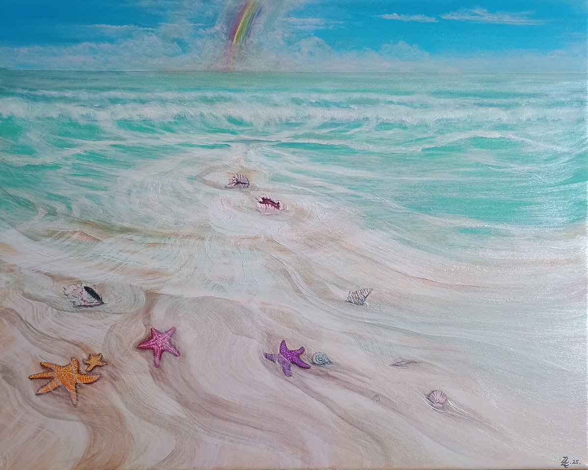 Landscape Acrylic Painting By Zoe Adams, 20 X 16", Rainbow Shores., Original Artwork