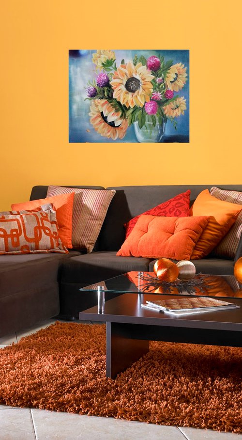 Sunflowers in a vase by Nataliia Plakhotnyk