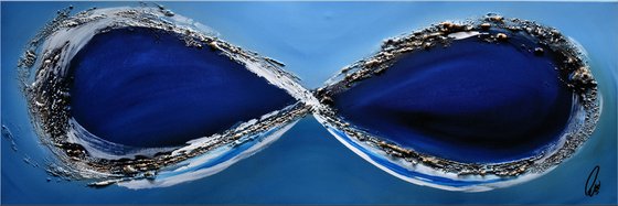 Blue Infinity - abstract acrylic painting, canvas wall art, blue, black, white gold, framed modern art