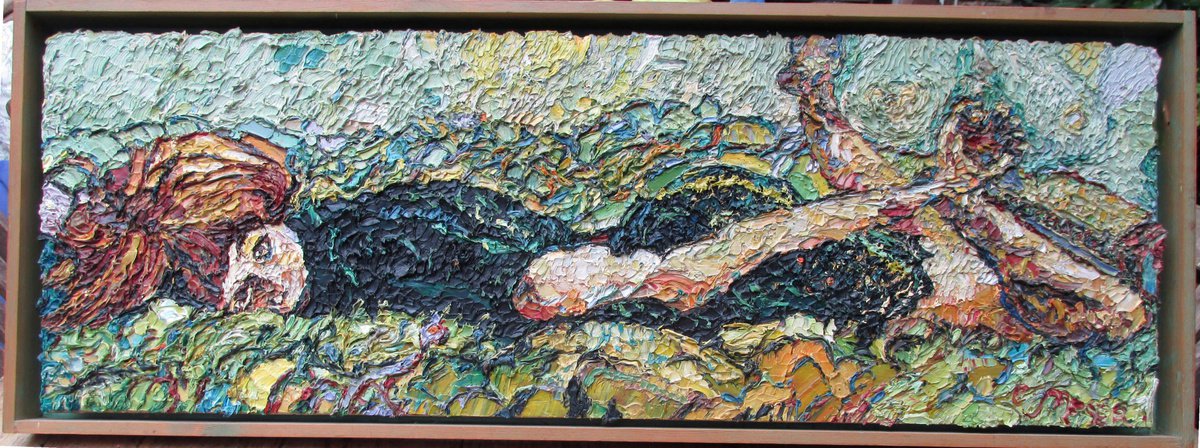 Expressive Portrait Oil Painting By Richard Meyer, 31 X 12", Underskin, Original Artwork